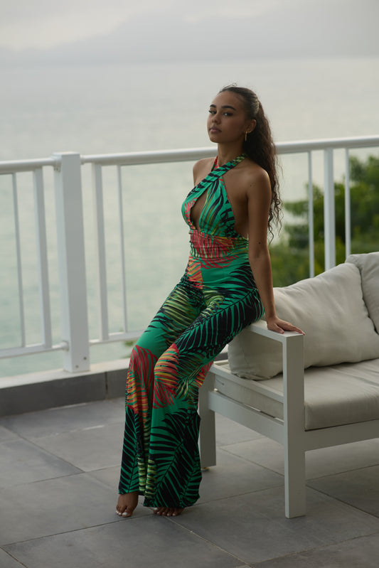 ensemble jumpsuit imprimé vert